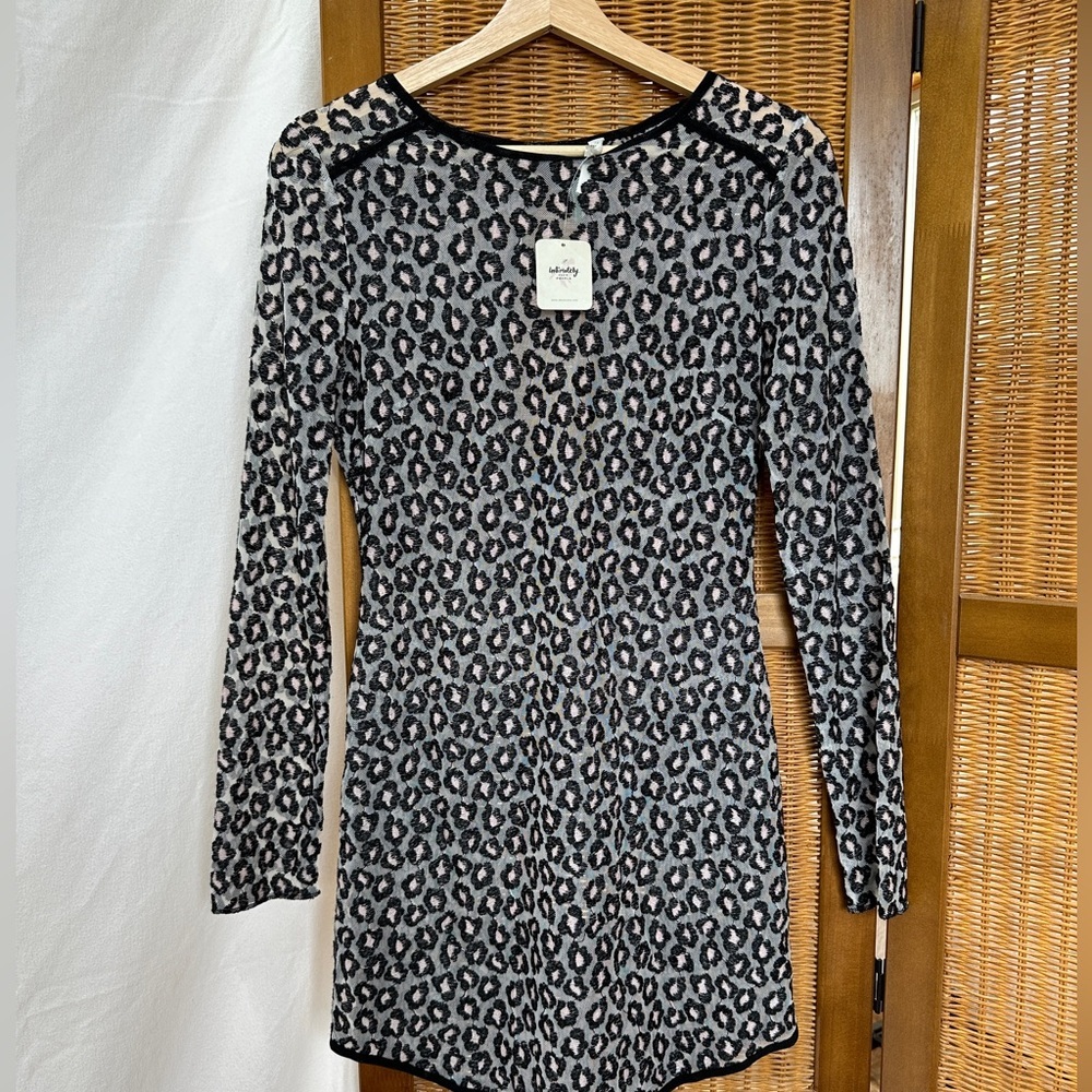 NWT Intimately Free People sheer leopard embroidered mini bodycon dress